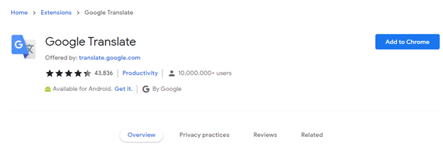 google translate extension
