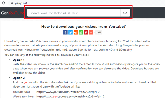 GenYoutube की ऑफिसियल वेबसाइट genyt.net को ओपन करें